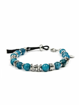 bracelet bohème chic en apatite bleue de face sur fond blanc