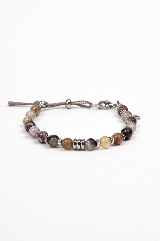 bracelet chic femme homme en agate du botswana marron de face