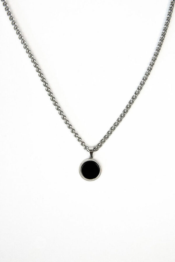 Collier unisexe chic acier inoxydable - JO - Agate noire